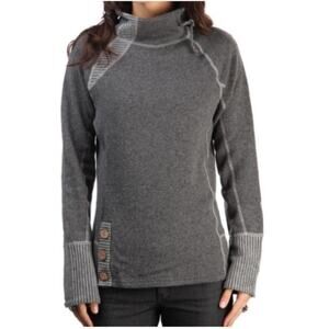 Prana Lucia Dark Grey Mock Funnel Neck Wool Blend Sweater